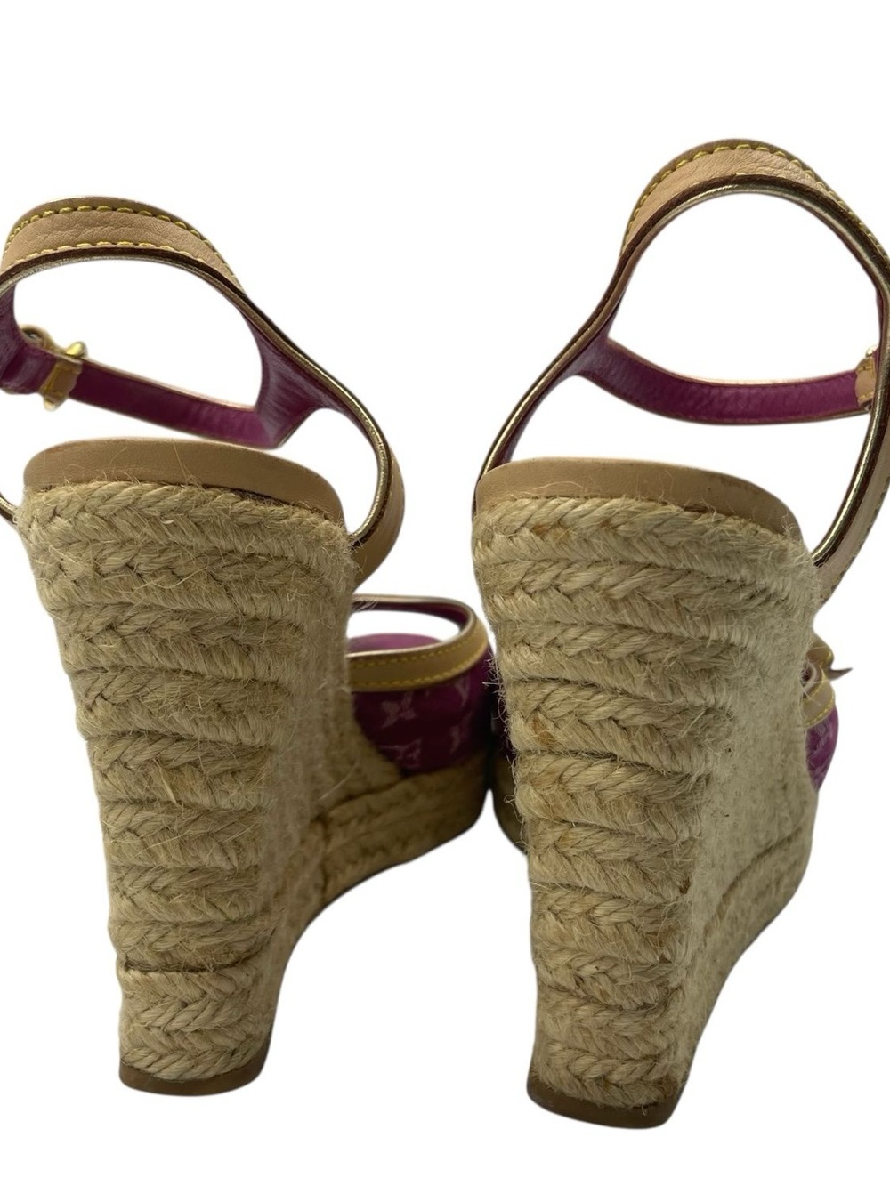 RARE Louis Vuitton Helios Wedge Sandals Pink Denim Monogram canvas EU36 US6 - Picture 7 of 10